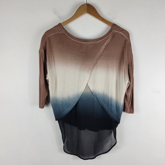 Young Fabulous & Broke Ombre Tie Dye Stripe Wrap Back Sheer Detail High Low Top - Picture 7 of 9